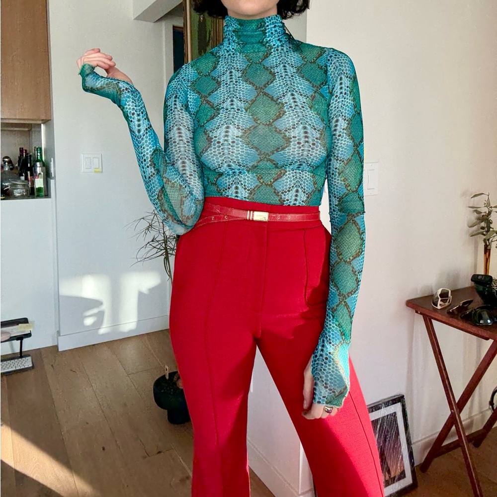 AFRM Sheer Turtleneck. Snakeskin print size XS